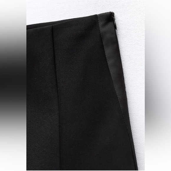 Zara Black high waist Skort Short With Side Satin Effect Band Front slits S NWT - Picture 9 of 13
